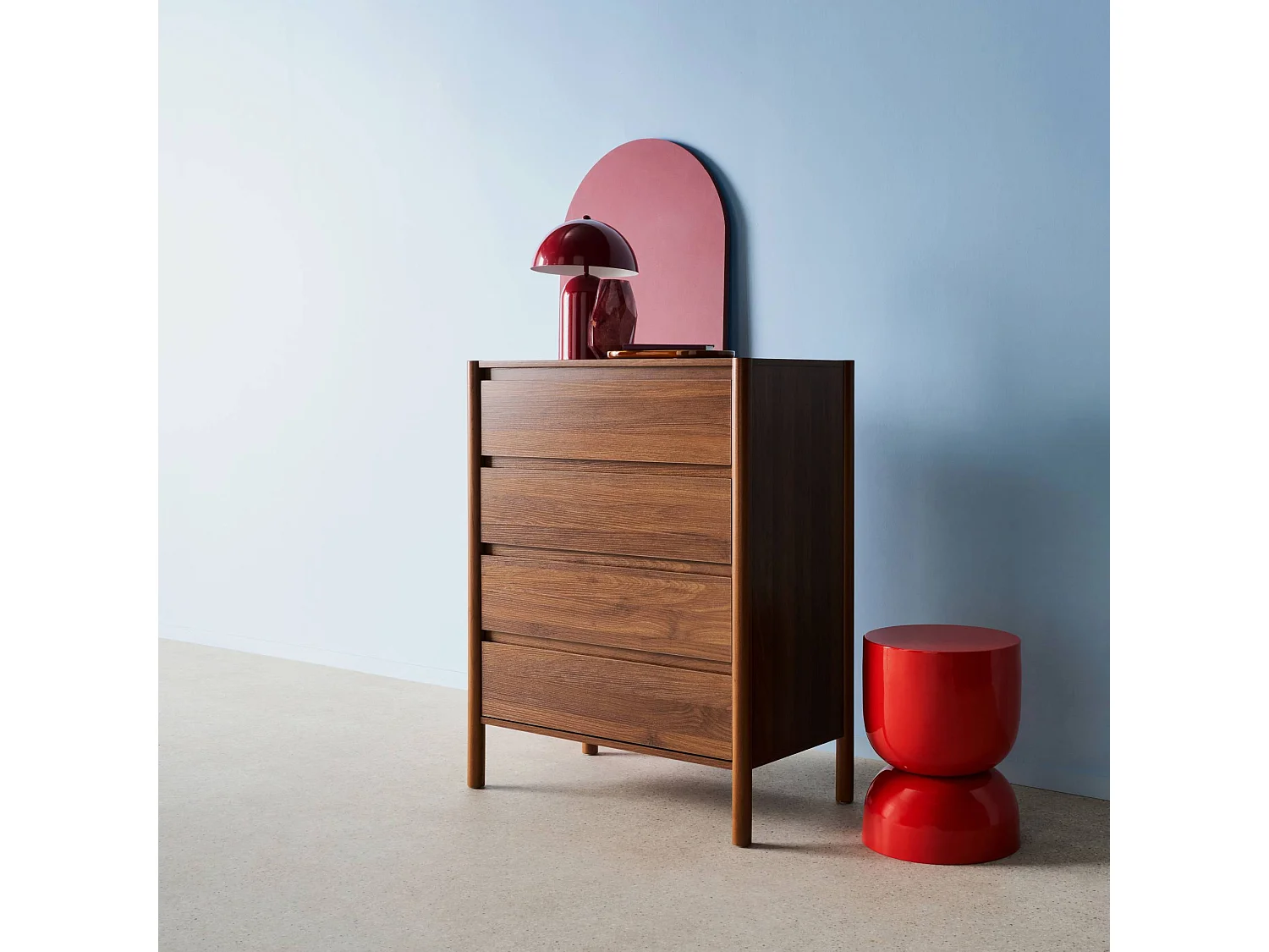 Commode décor bois 4 tiroirs noyer 80cm - 80 x 40 x 98 cm - Harmony