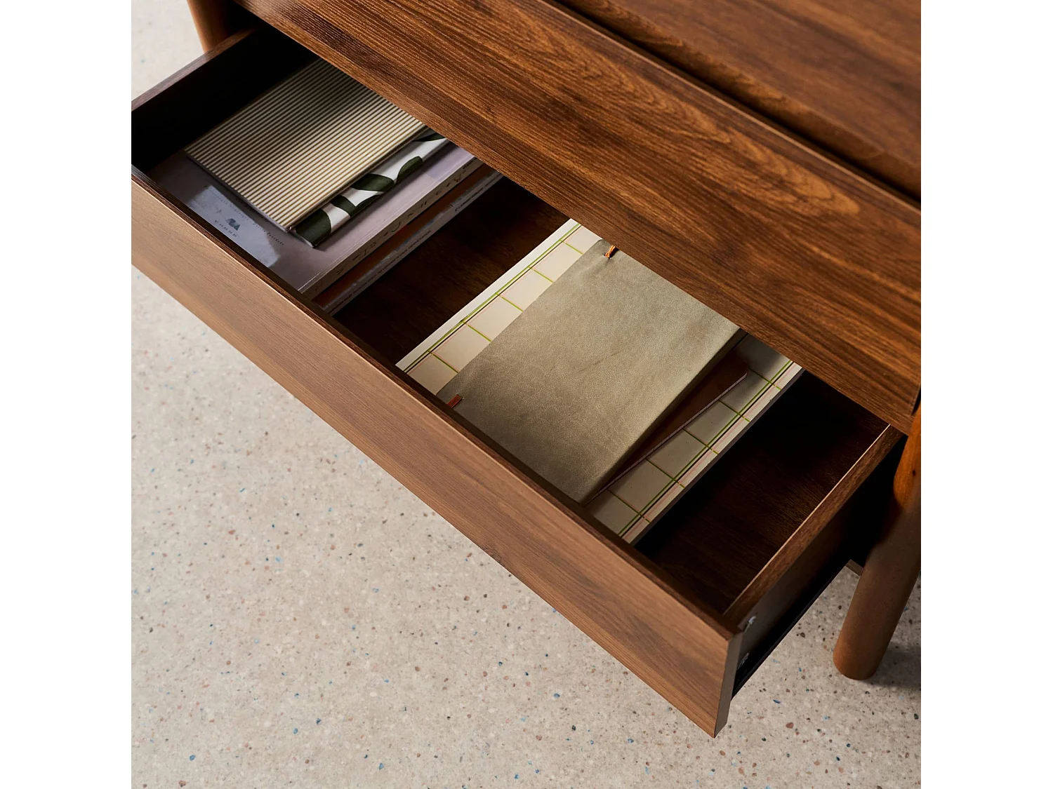 Commode décor bois 4 tiroirs noyer 80cm - 80 x 40 x 98 cm - Harmony