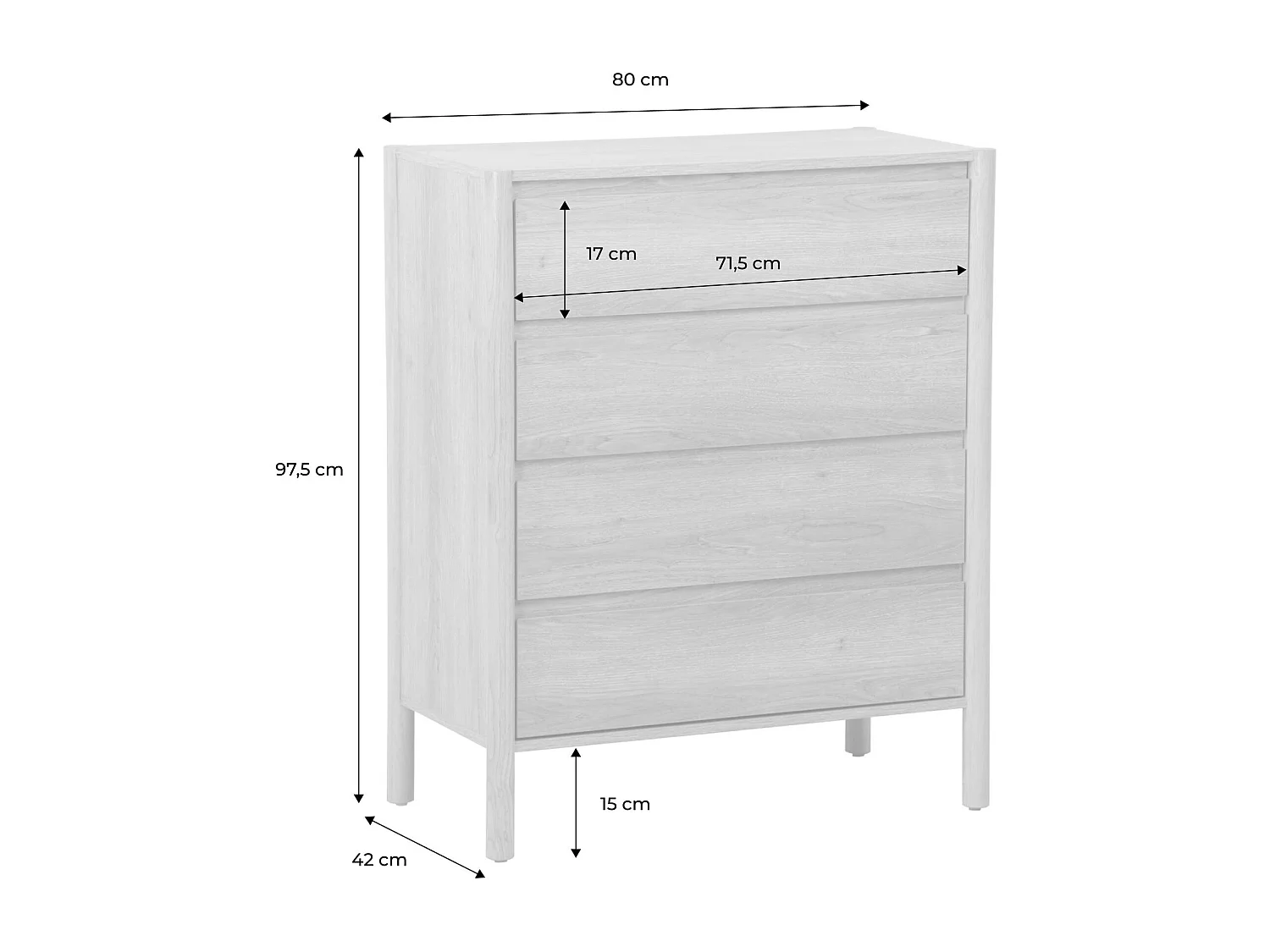 Commode décor bois 4 tiroirs noyer 80cm - 80 x 40 x 98 cm - Harmony