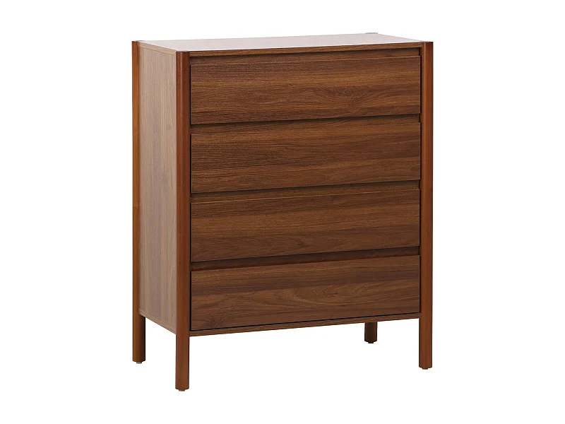 Commode décor bois 4 tiroirs noyer 80cm - 80 x 40 x 98 cm - Harmony