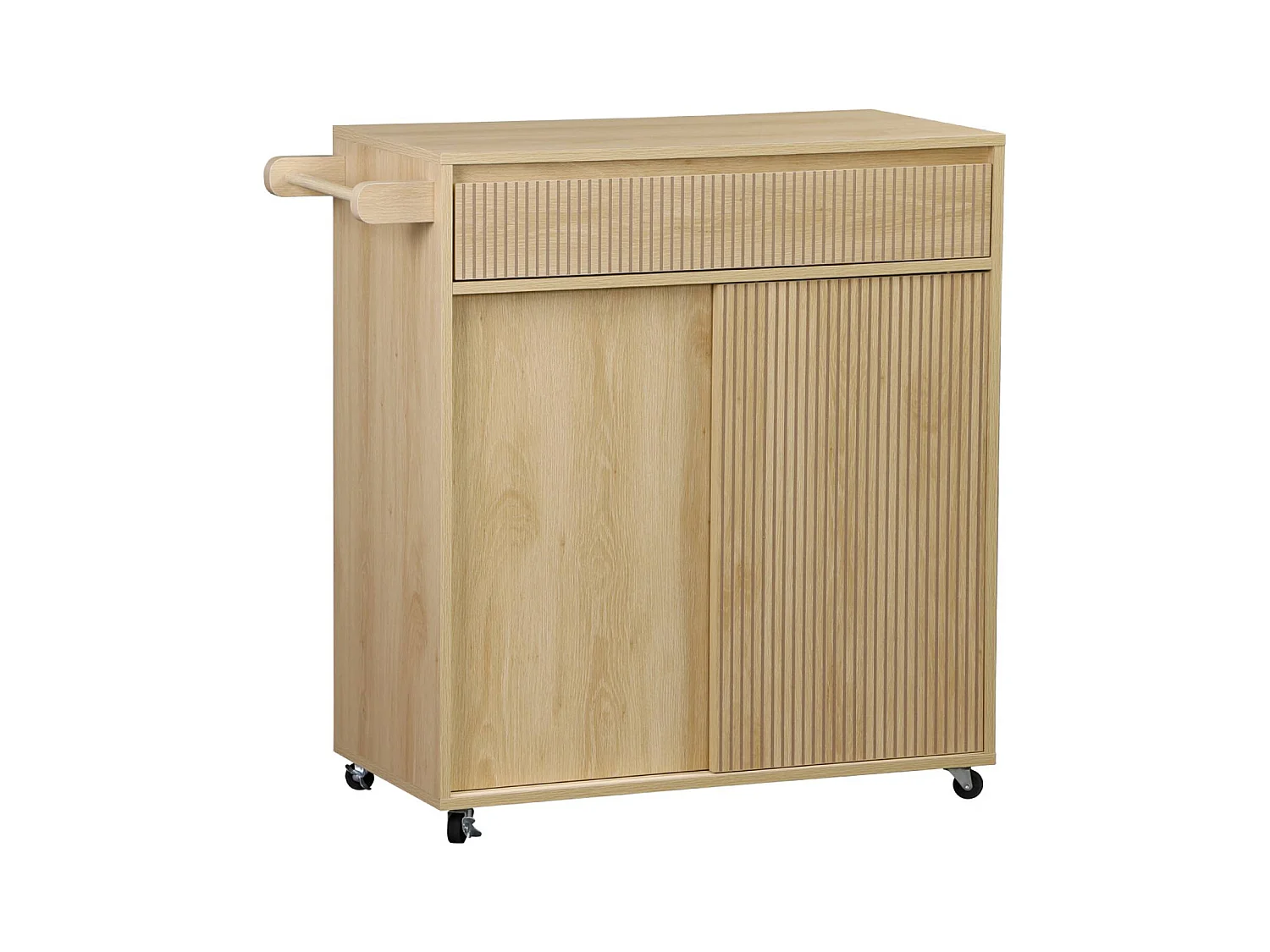 Carro de cocina de madera con 1 tirador y 1 cajón 2 puertas natural