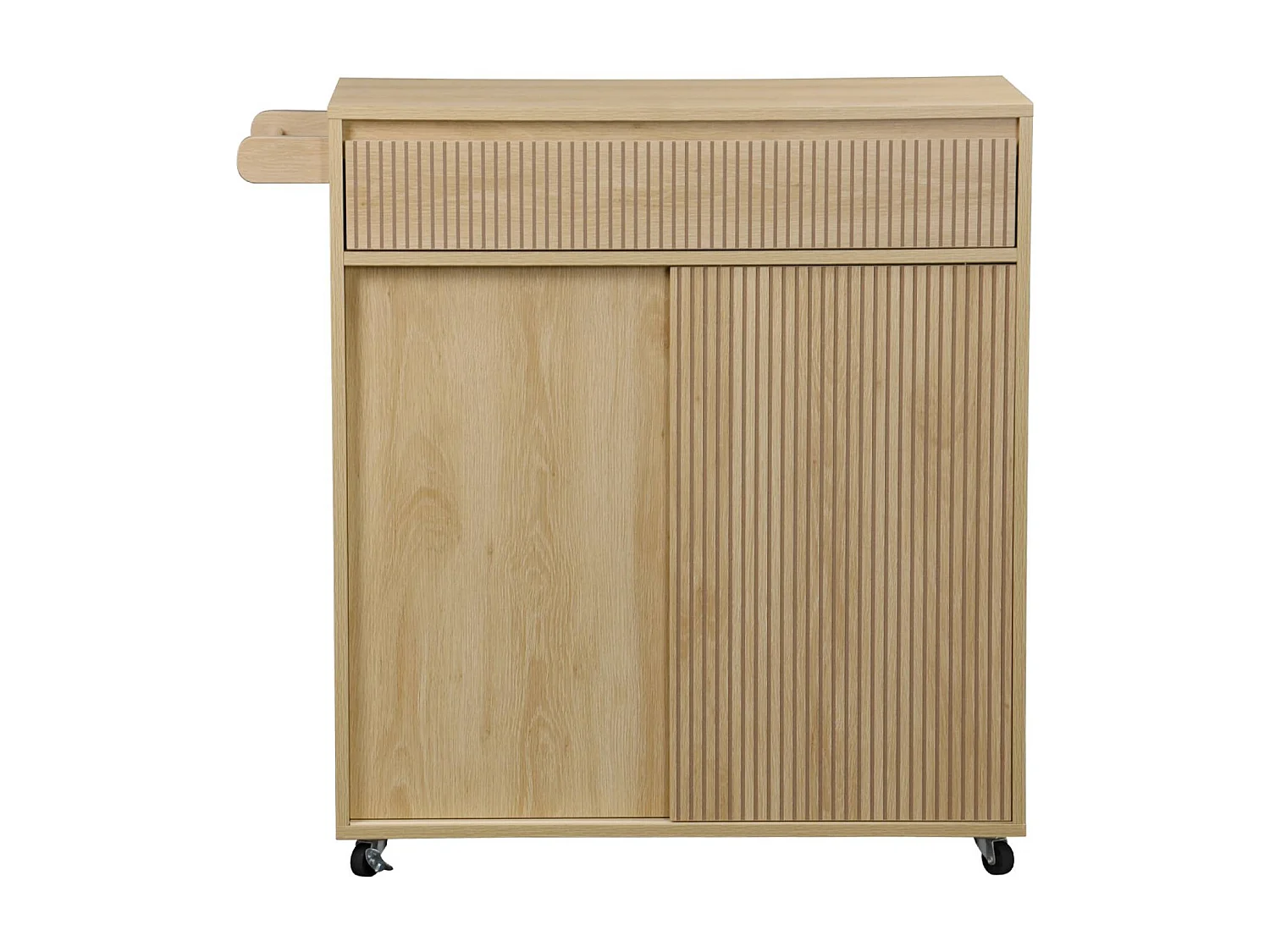 Carro de cocina de madera con 1 tirador y 1 cajón 2 puertas natural