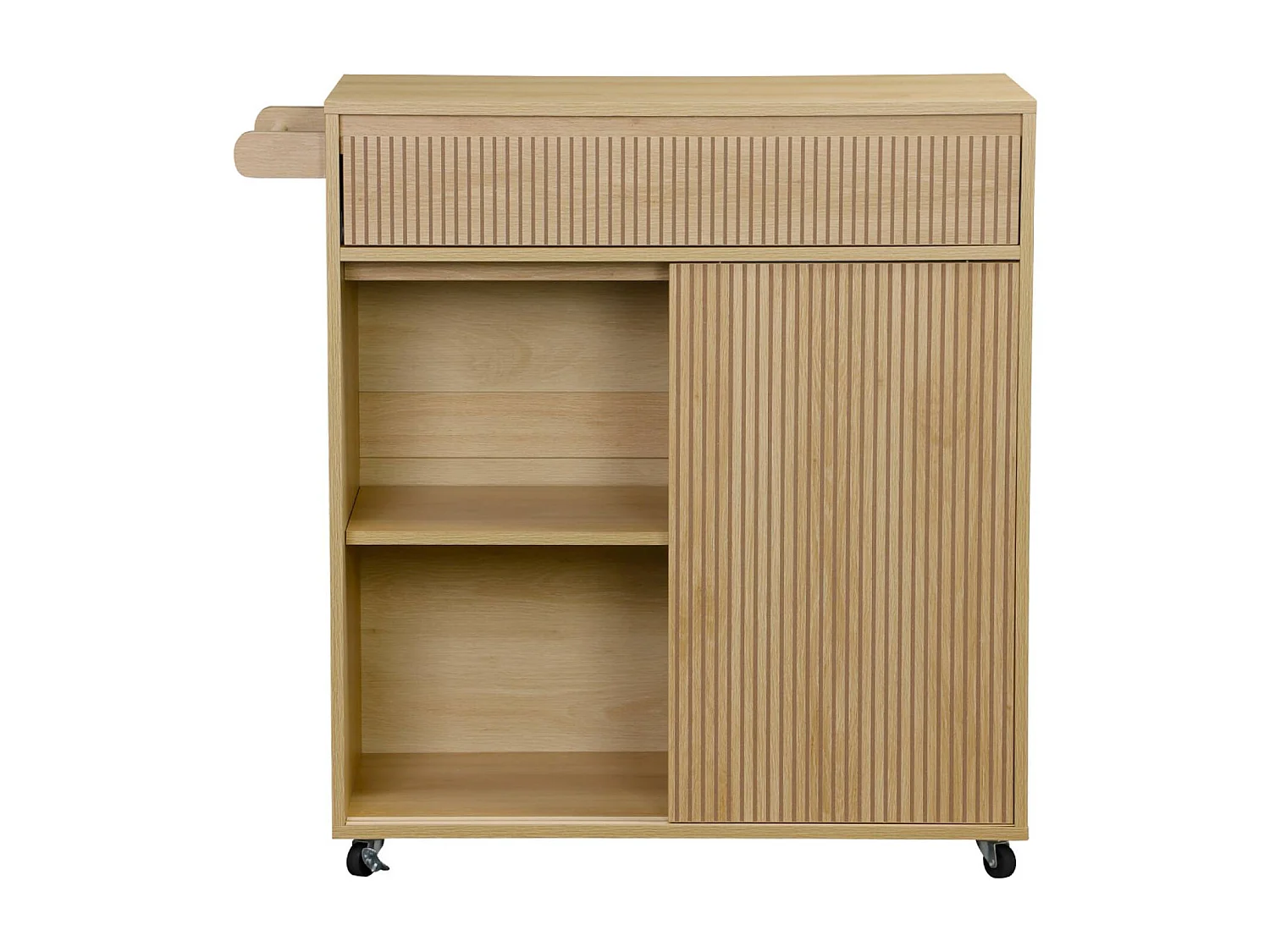 Carro de cocina de madera con 1 tirador y 1 cajón 2 puertas natural