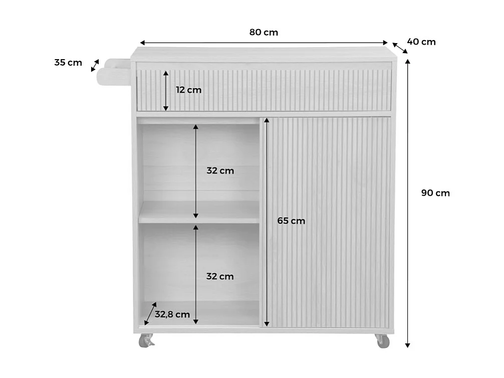 Carro de cocina de madera con 1 tirador y 1 cajón 2 puertas natural