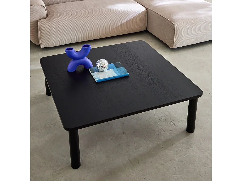 Table basse carrée bois d'hévéa placage chêne noir - 100 x 100 x 35 cm - Solène