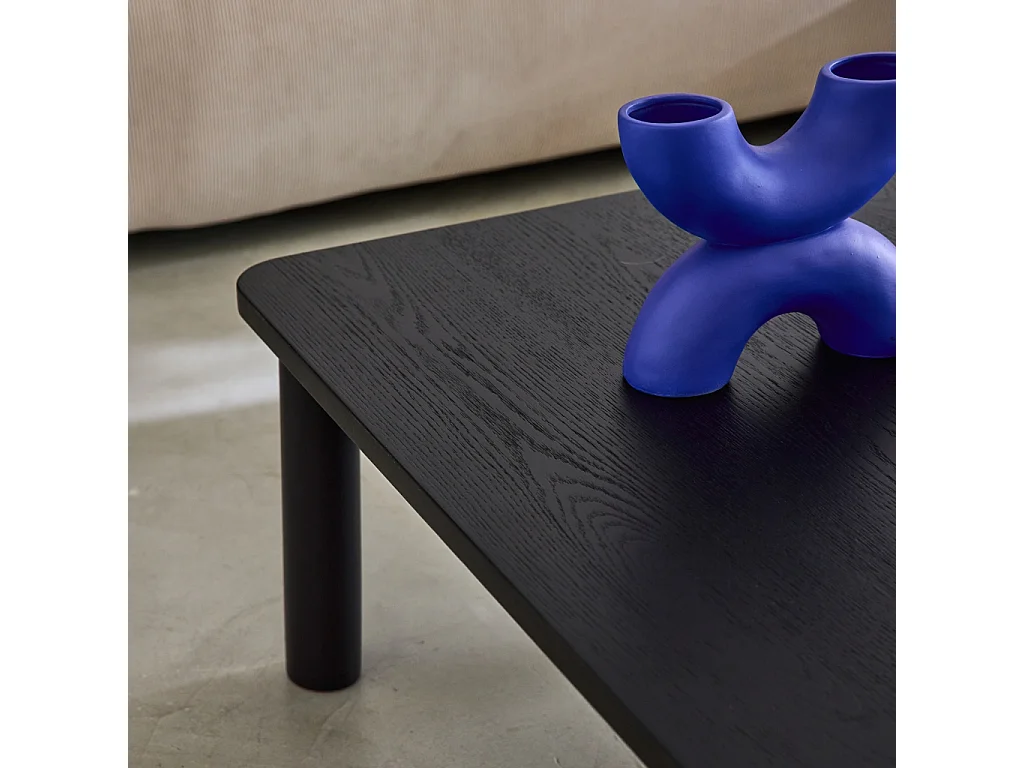 Table basse carrée bois d'hévéa placage chêne noir - 100 x 100 x 35 cm - Solène
