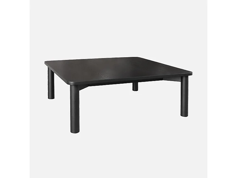 Table basse carrée bois d'hévéa placage chêne noir - 100 x 100 x 35 cm - Solène