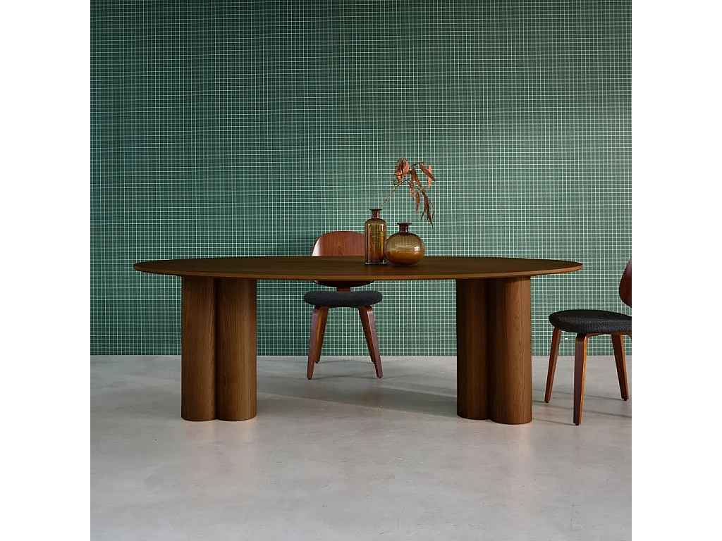 Tavolo da pranzo ovale in legno di hevea e impiallacciato rovere 8