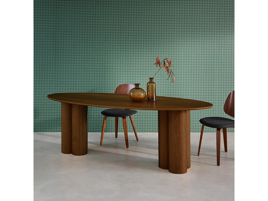 Tavolo da pranzo ovale in legno di hevea e impiallacciato rovere 8