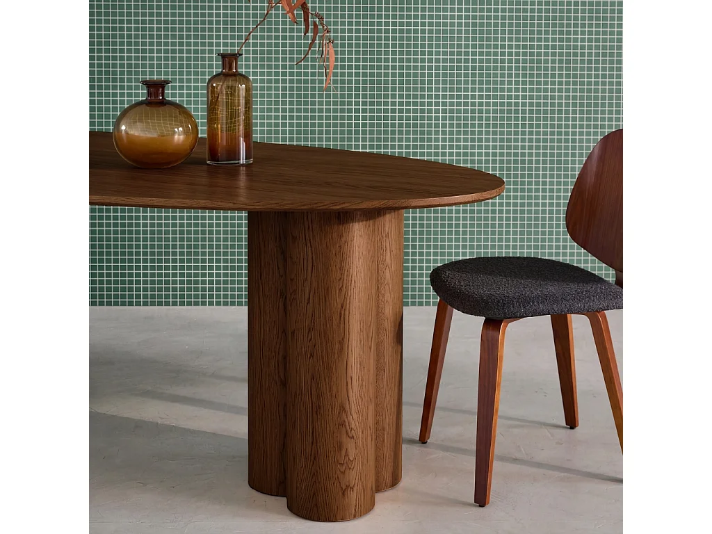 Table à manger ovale bois d'hévéa et placage chêne noyer 8 places 220cm - Leonore