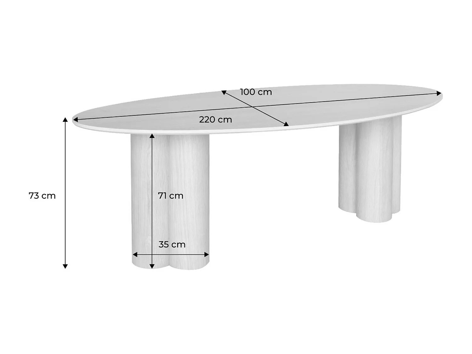 Table à manger ovale bois d'hévéa et placage chêne noyer 8 places 220cm - Leonore