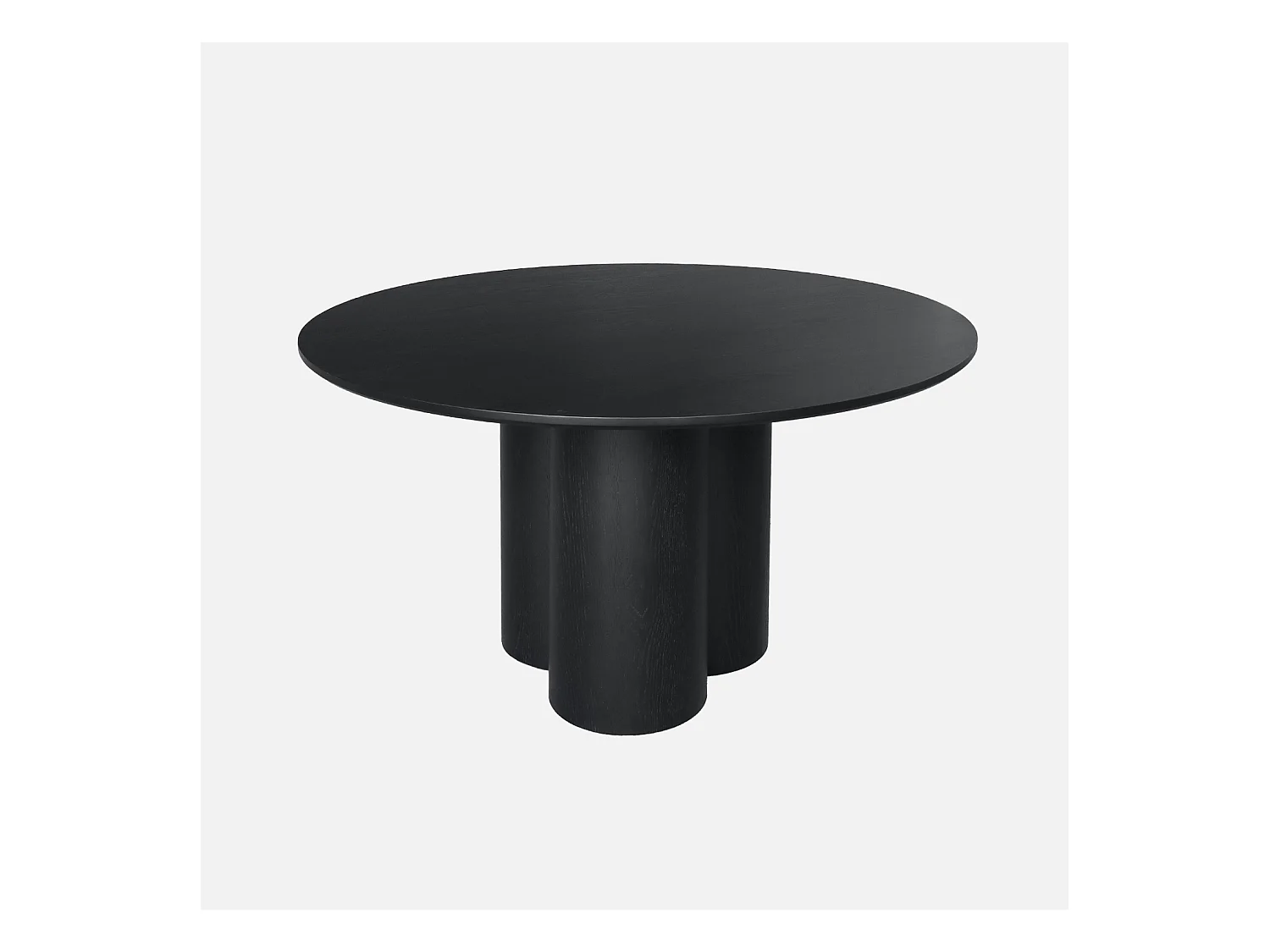 Table à manger ronde bois d'hévéa et placage chêne noir 4 places 130cm - Leonore