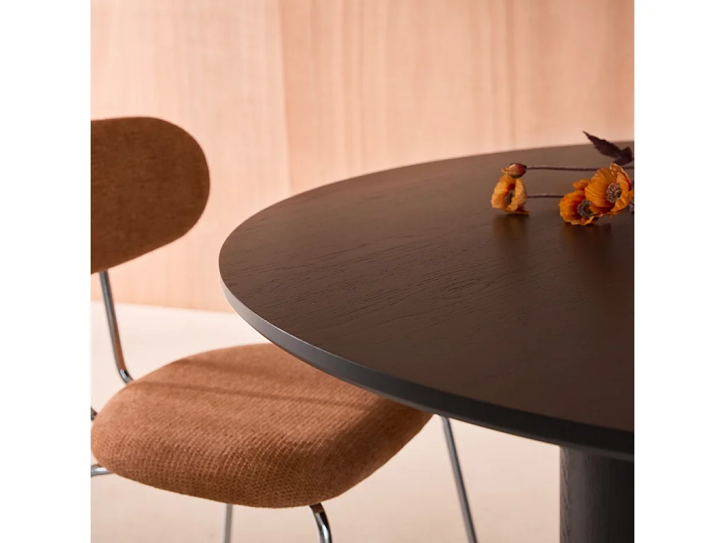 Table à manger ronde bois d'hévéa et placage chêne noir 4 places 130cm - Leonore