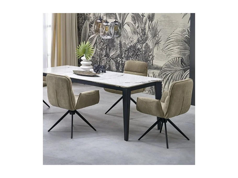 Chaise pivotante en tissu beige et pied en métal noir Mirka