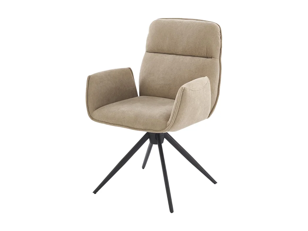 Chaise pivotante en tissu beige et pied en métal noir Mirka