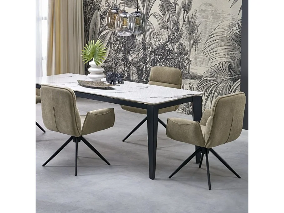 Chaise pivotante en tissu beige et pied en métal noir Mirka