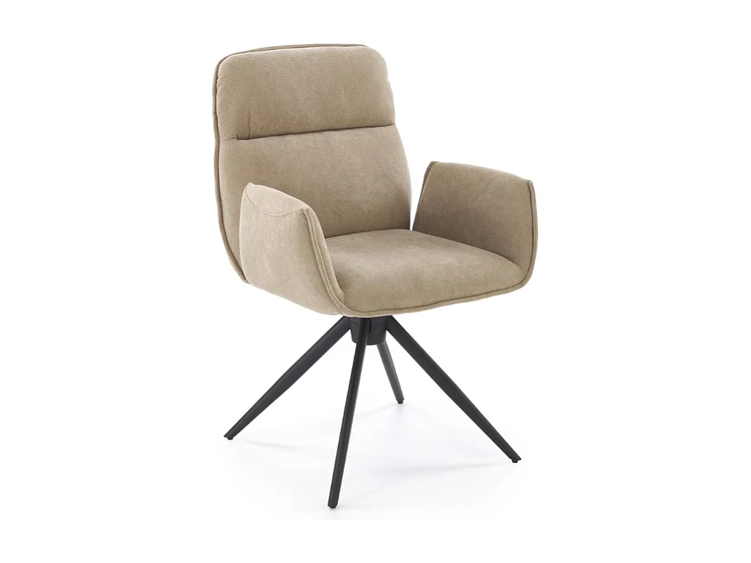 Chaise pivotante en tissu beige et pied en métal noir Mirka