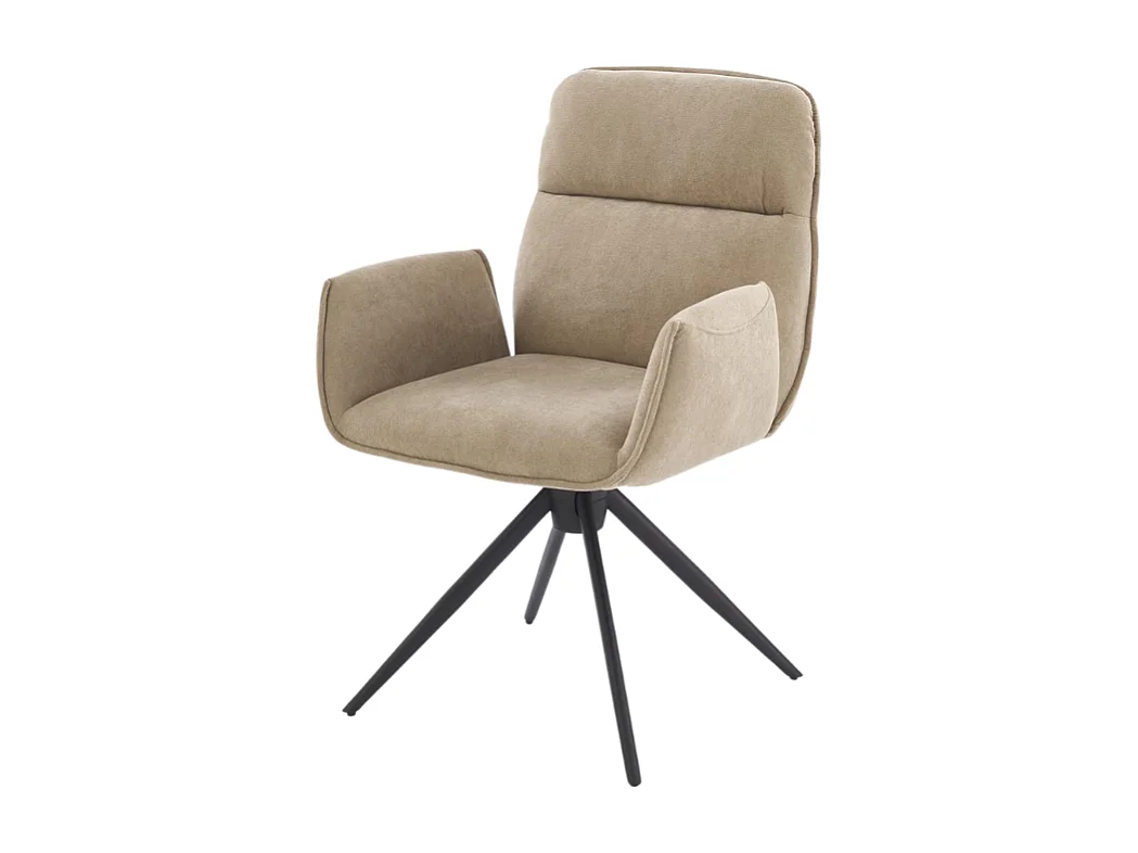 Chaise pivotante en tissu beige et pied en métal noir Mirka
