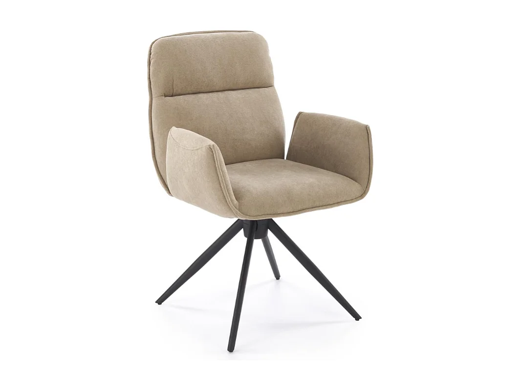 Chaise pivotante en tissu beige et pied en métal noir Mirka