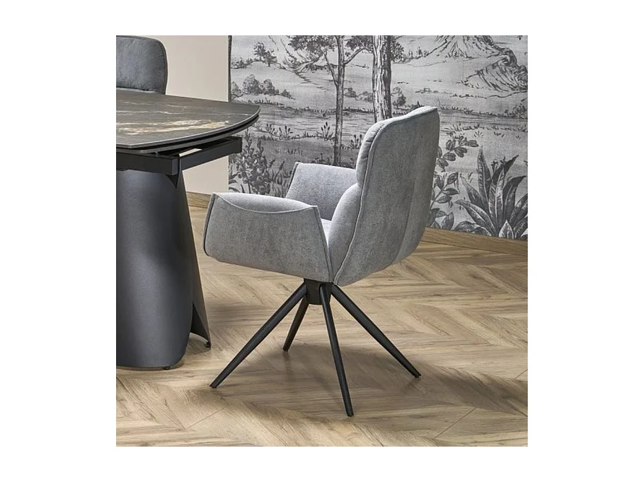 Silla giratoria Mirka de tela gris y base de metal negro