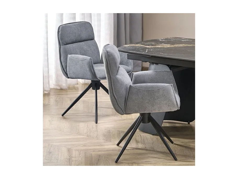 Silla giratoria Mirka de tela gris y base de metal negro