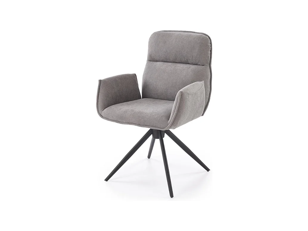 Chaise pivotante en tissu gris et pied en métal noir Mirka