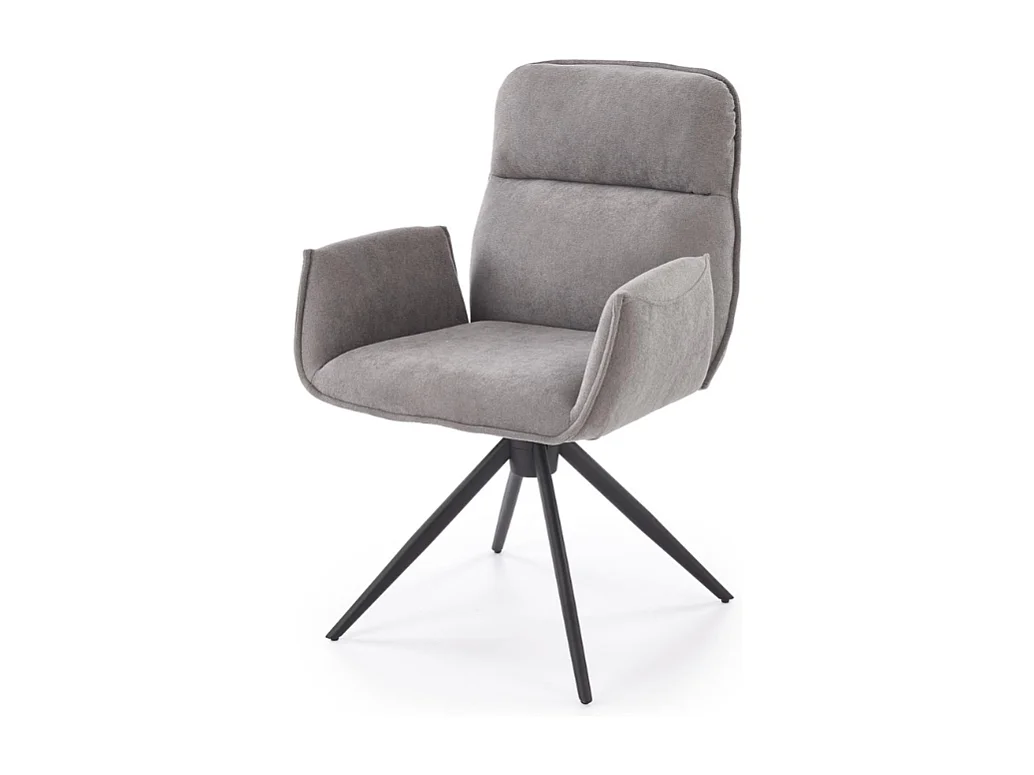 Silla giratoria Mirka de tela gris y base de metal negro