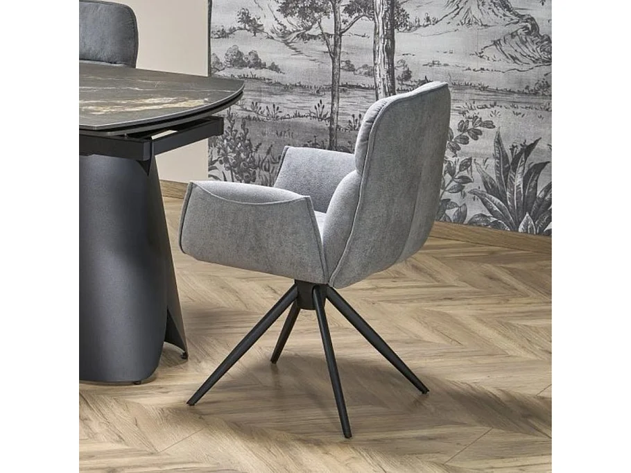 Silla giratoria Mirka de tela gris y base de metal negro