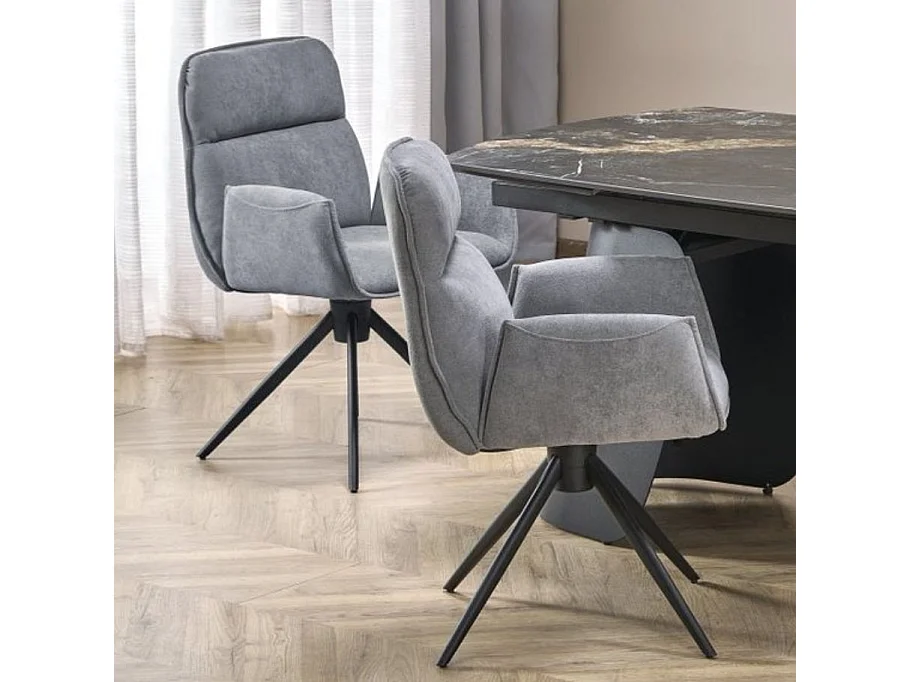 Silla giratoria Mirka de tela gris y base de metal negro