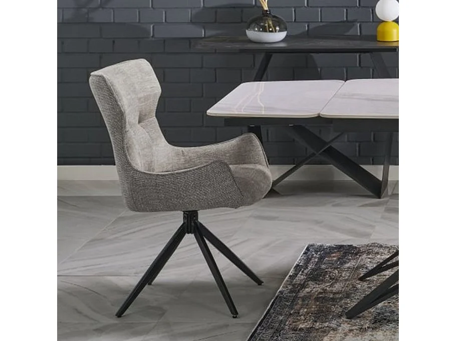 Chaise design en tissu gris - pieds métal 4 branches BEATRIX