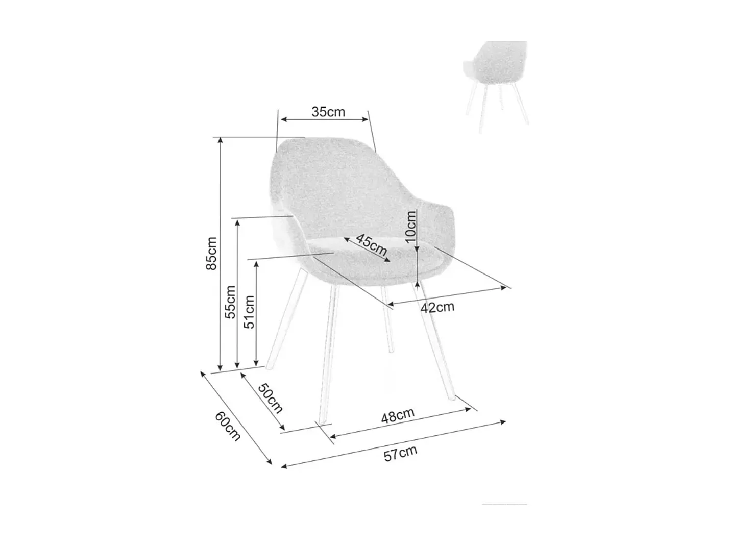 Chaise tissu en gris avec accoudoirs et piètement noir mat style moderne VEERON