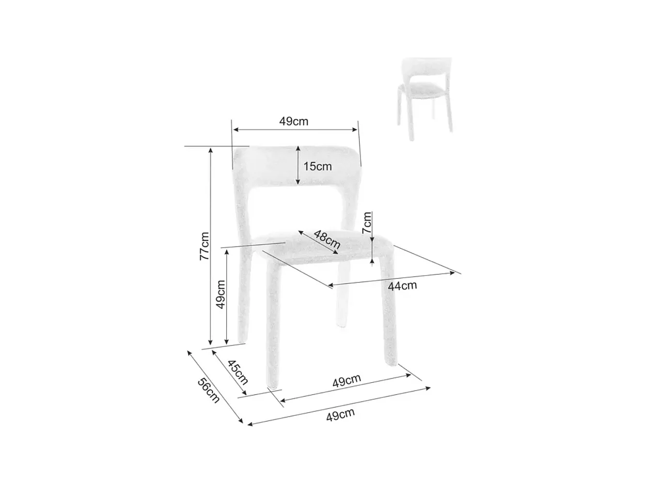 Chaise design recouverte entièrement de tissu gris VINIO