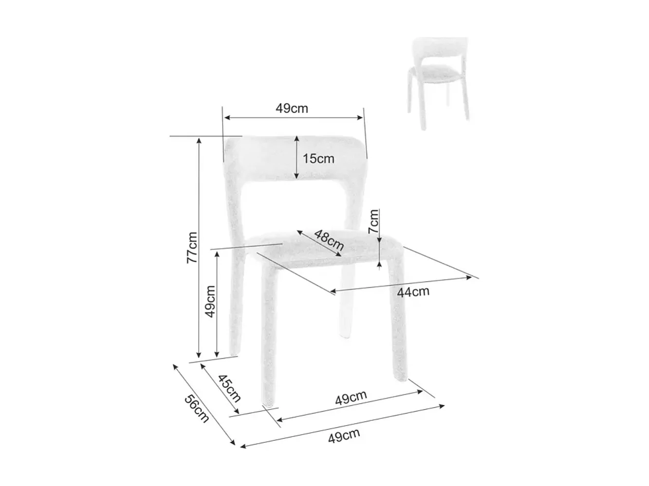 Chaise design recouverte entièrement de tissu gris VINIO