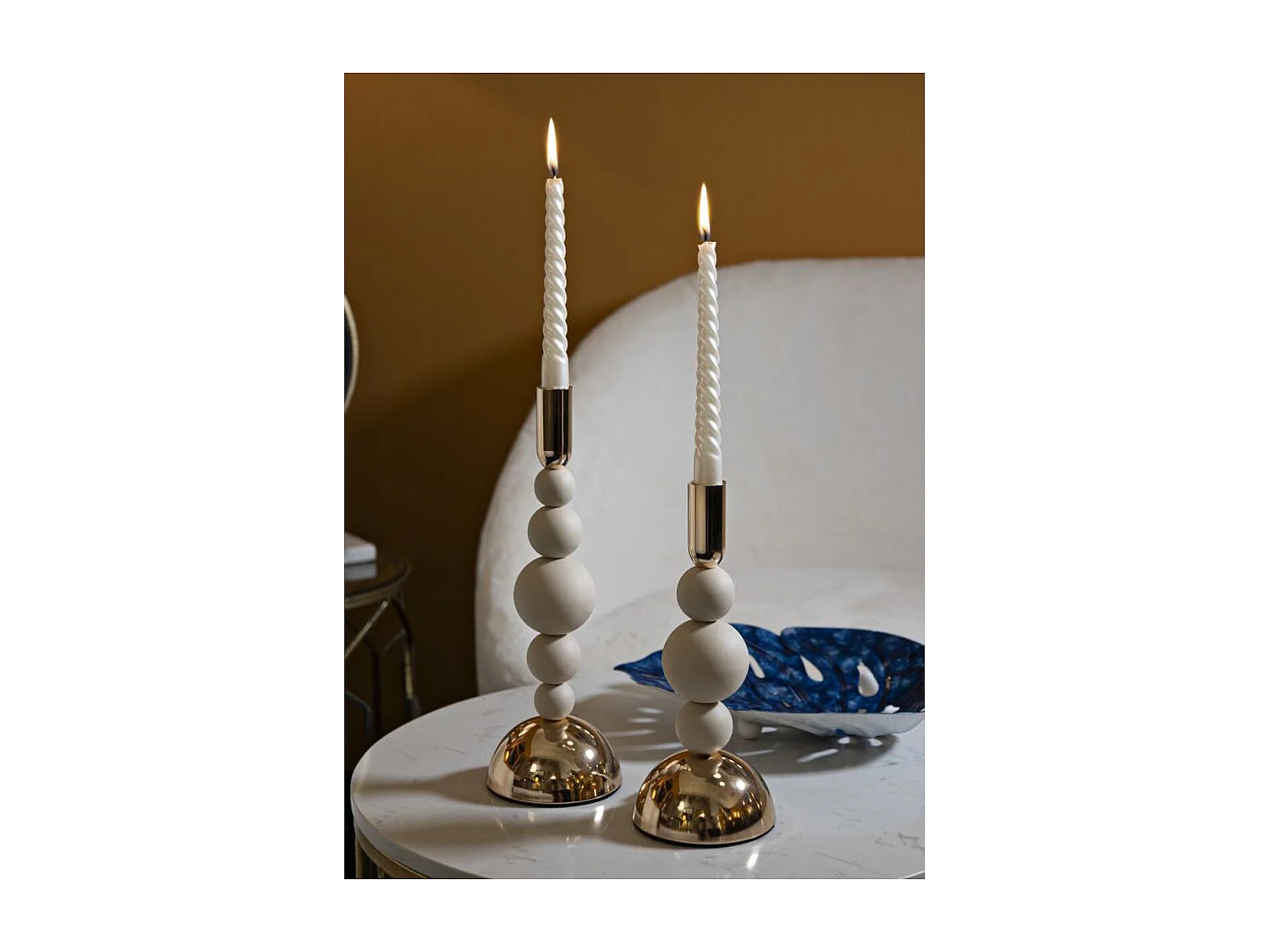 Portavelas MF935, Beige, 10x10x29,5 cm, Seven Design