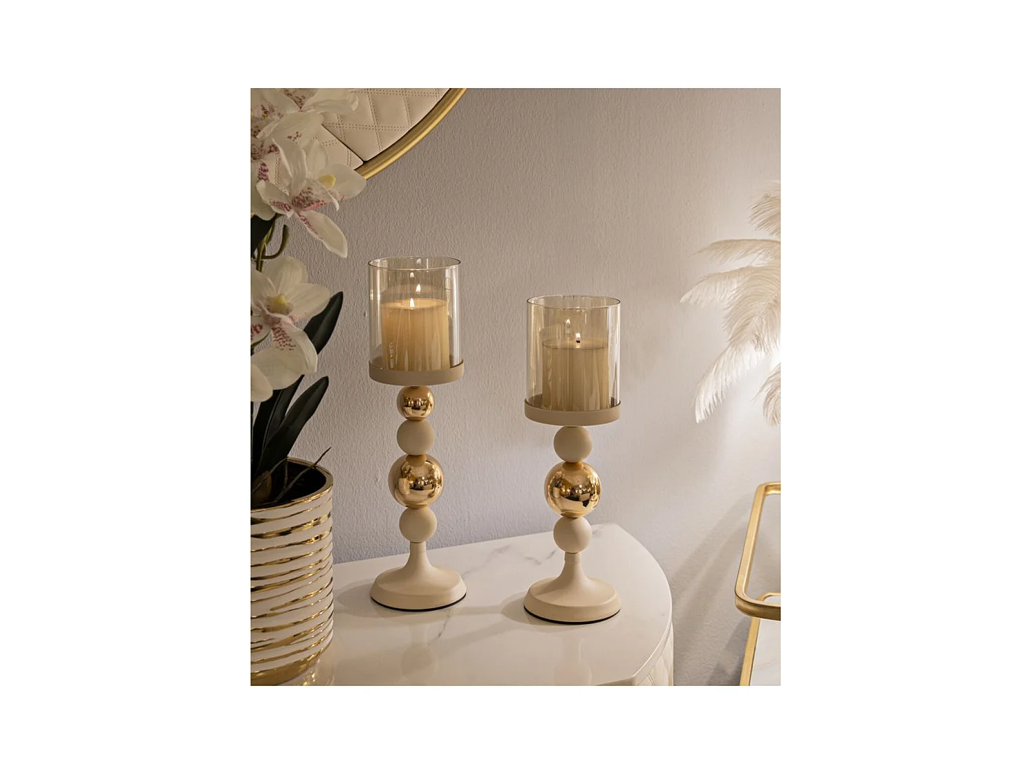 Suporte de Velas MF937, Bege, 10x10x36 cm, Epikasa