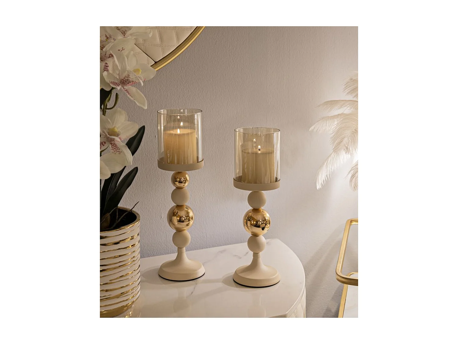 Świecznik MF937, Beżowy, 10x10x36 cm, Seven Design