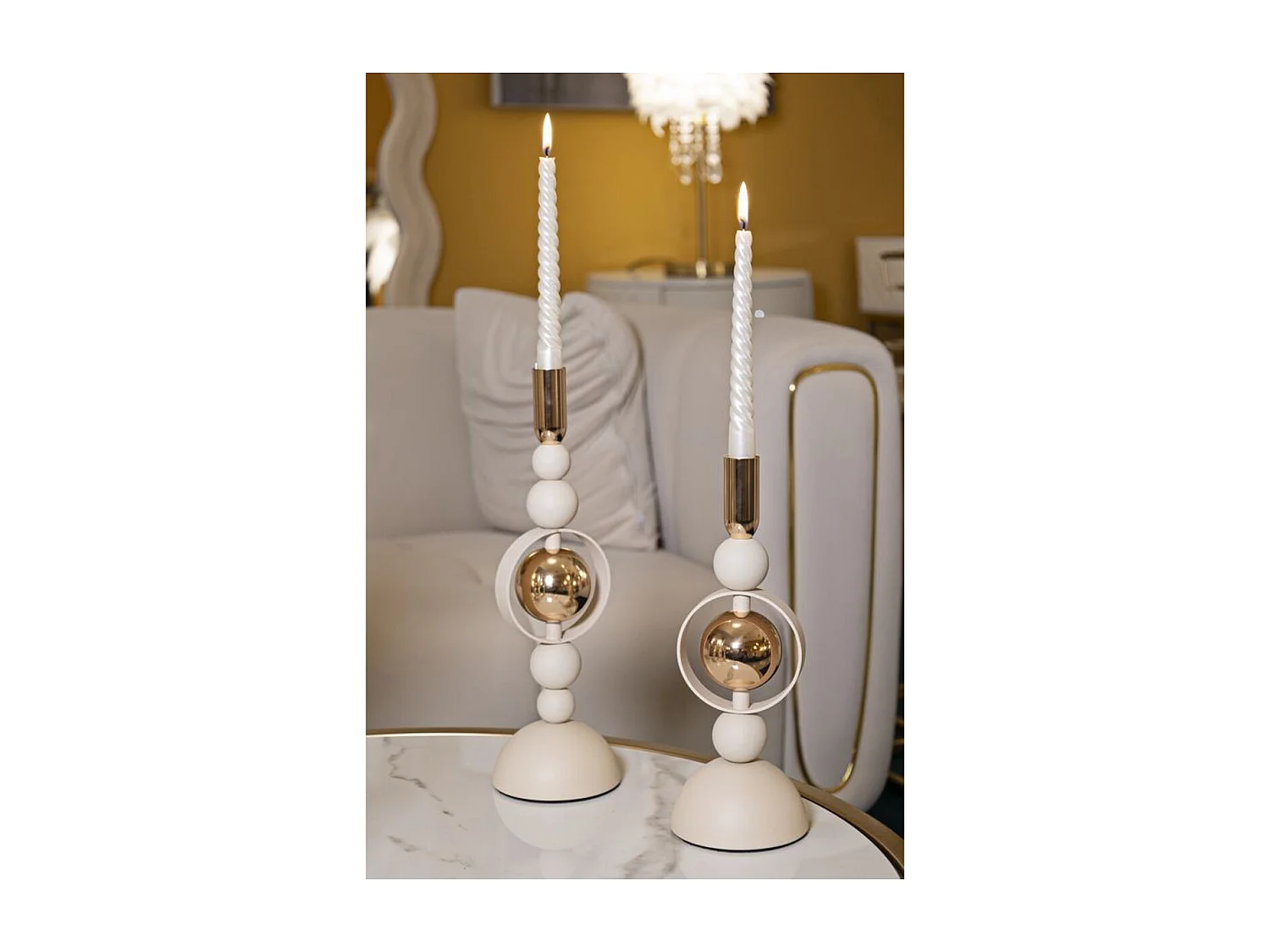 Świecznik MF927, Beżowy, 10x10x33 cm, Seven Design