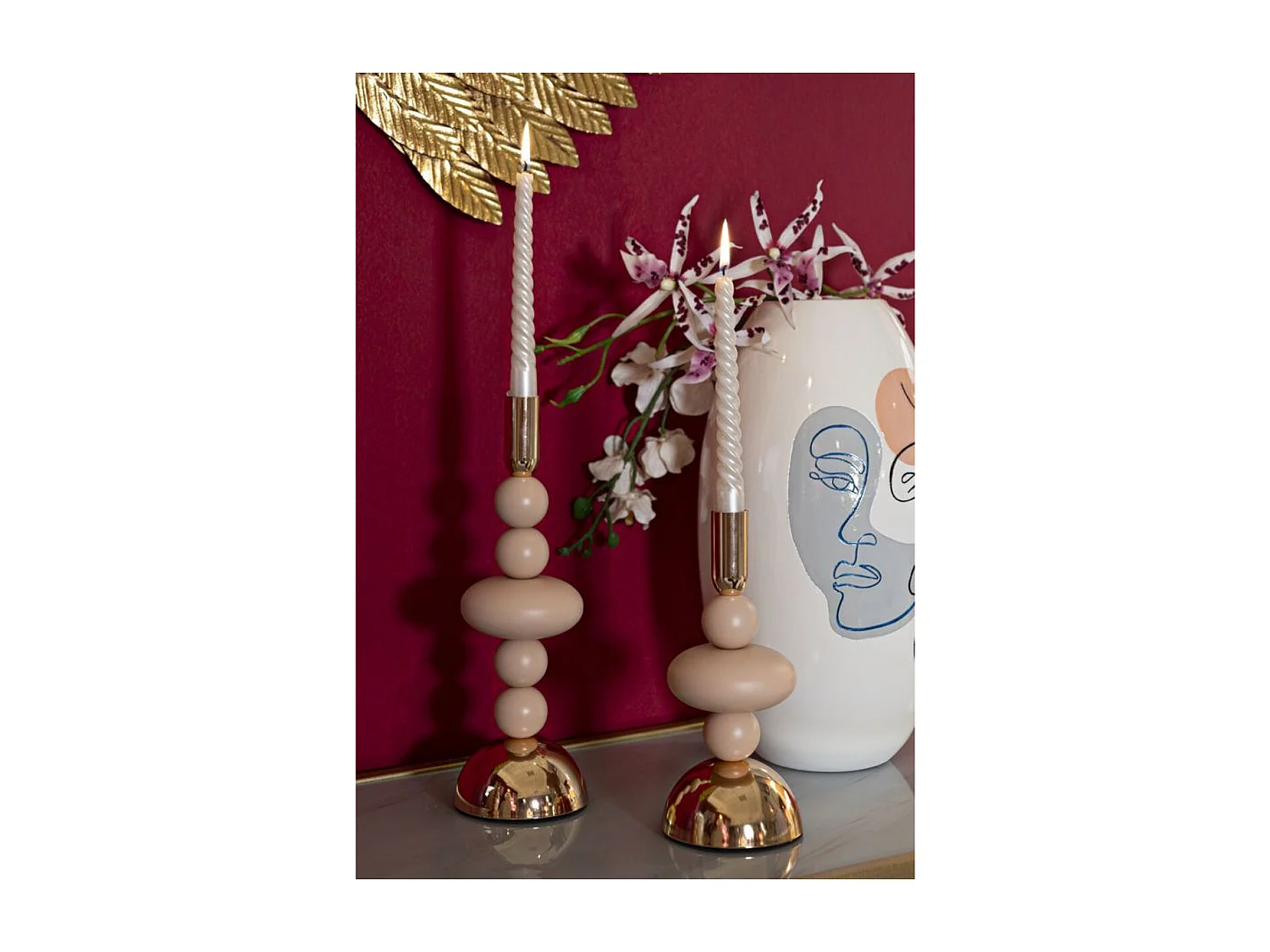 Świecznik MF926, Złoto, 10x10x30 cm, Seven Design