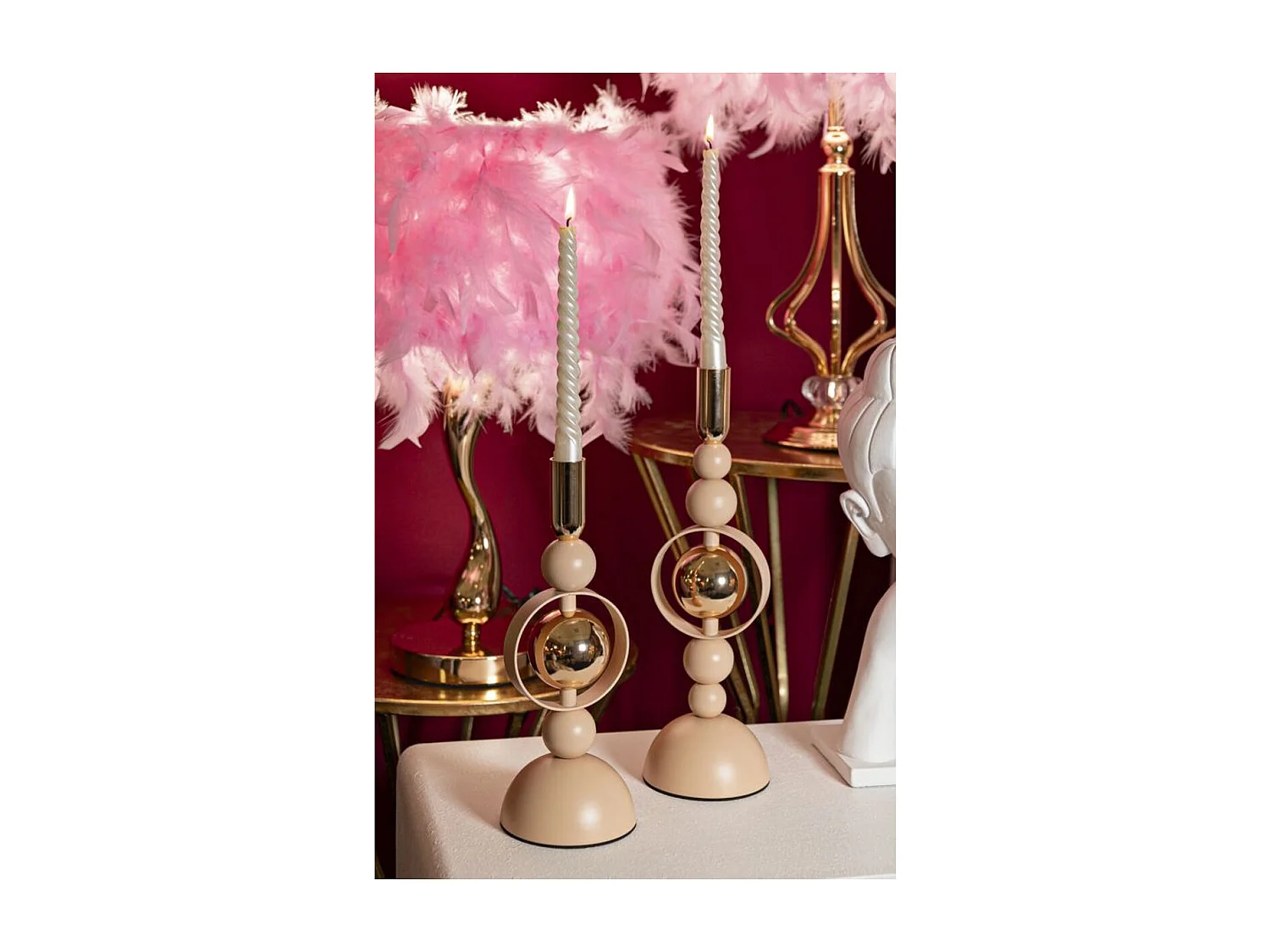 Świecznik MF928, Złoto, 10x10x33 cm, Seven Design