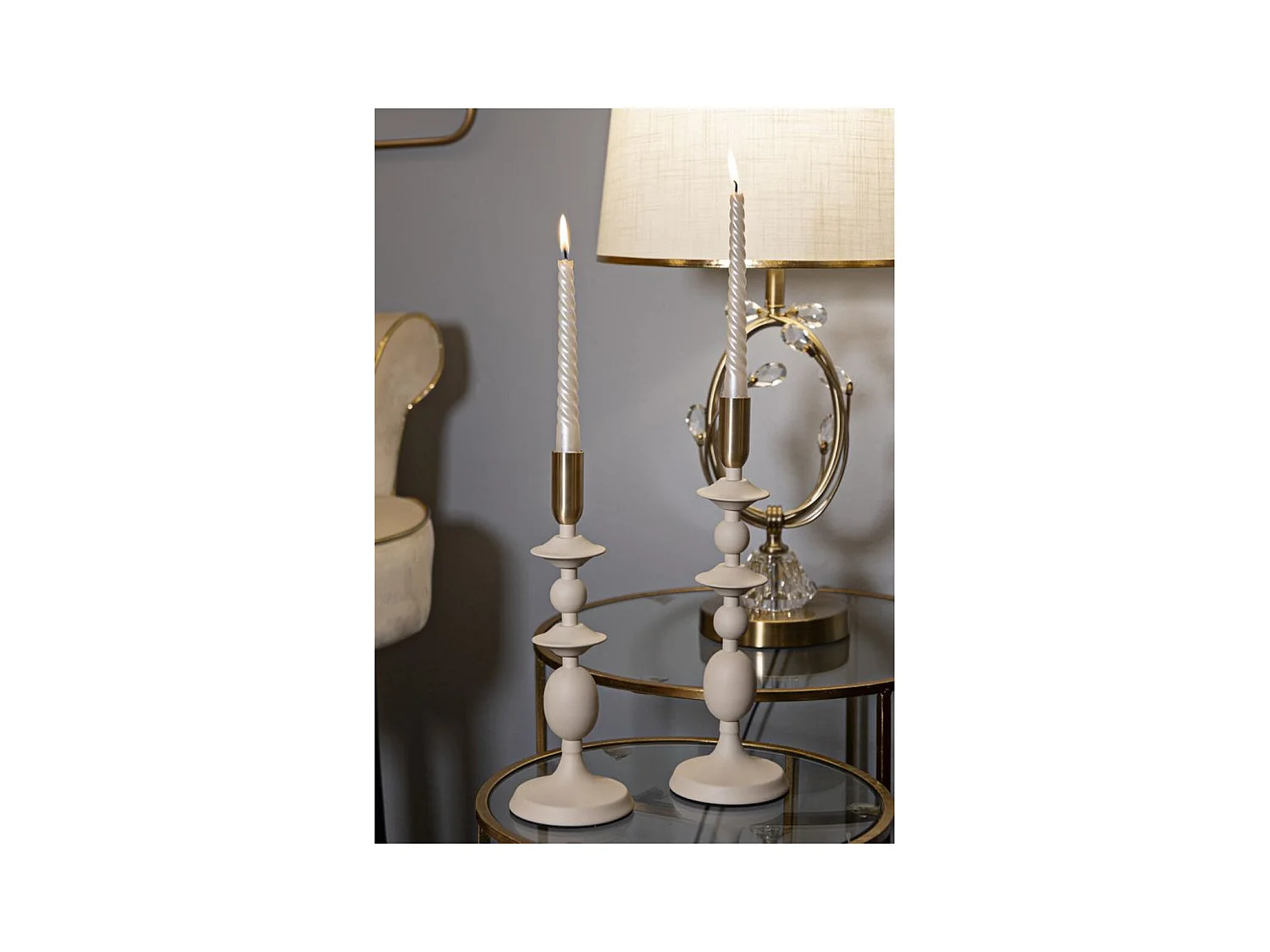 Portavelas MF933, Beige, 10x10x33 cm, Epikasa