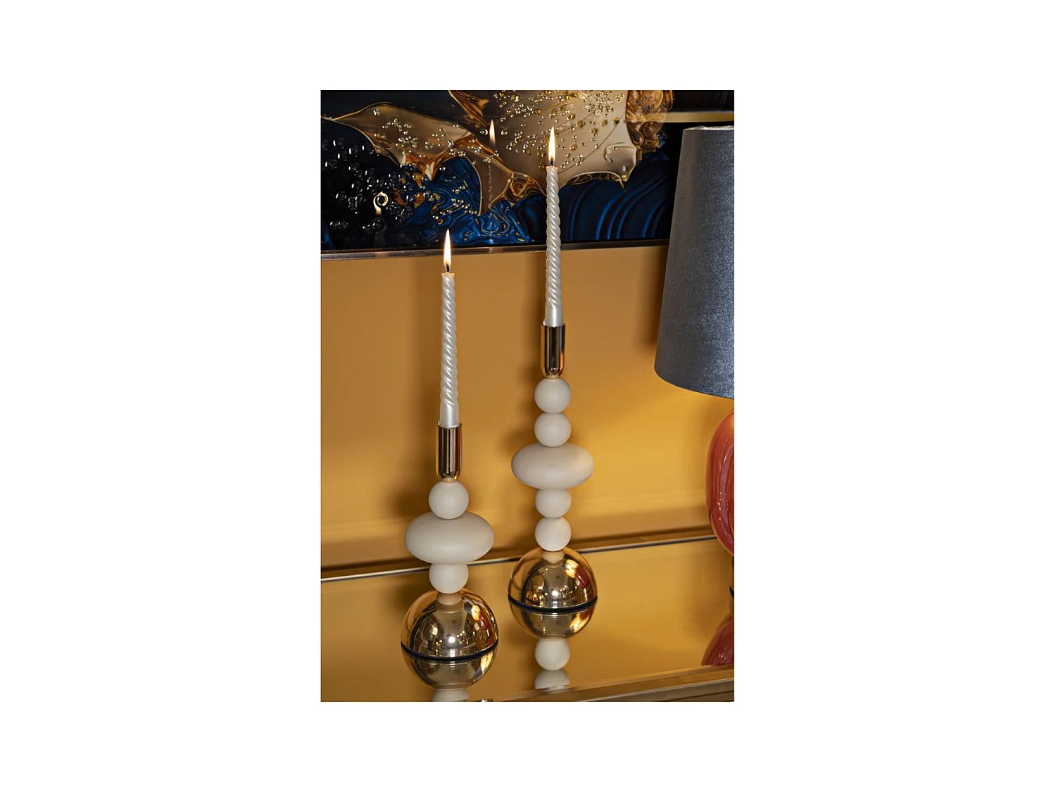 Portavelas MF925, Beige, 10x10x30 cm, Epikasa