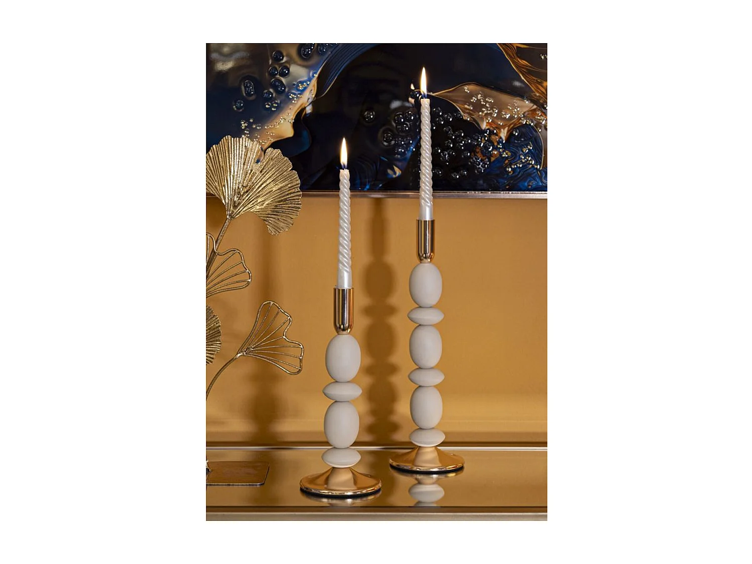 Świecznik MF929, Beżowy, 10x10x33,5 cm, Seven Design