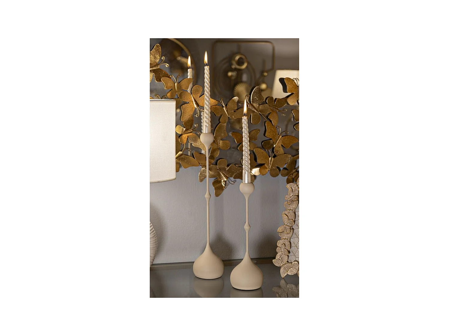 Świecznik MF939, Beżowy, 8x8x37 cm, Epikasa