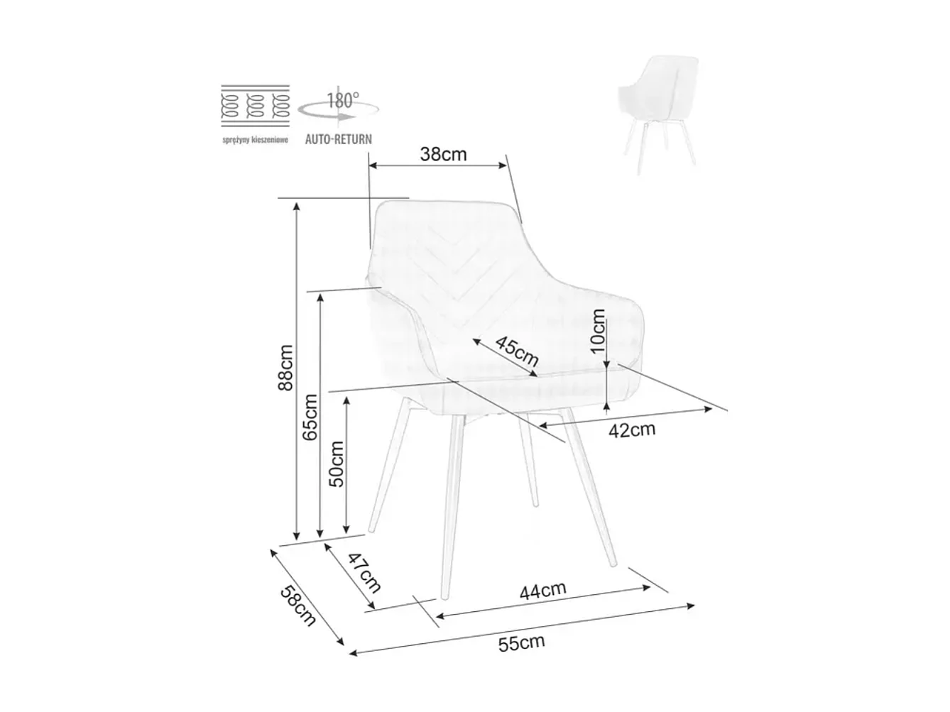 Chaise grise en tissu pivotante et à retour automatique avec pieds métal noir SOLIFE