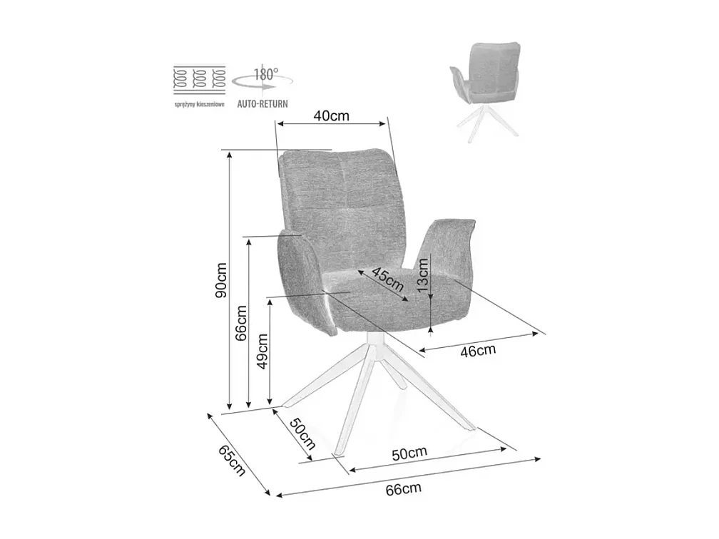Chaise pivotante cappuccino avec accoudoirs, piètement noir et ressorts LOPAZY