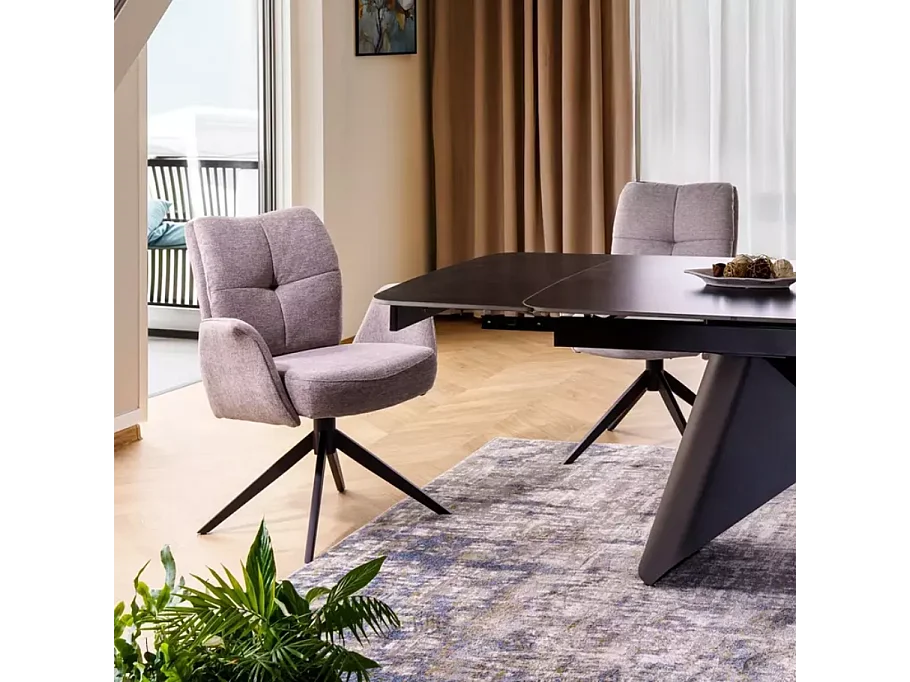 Chaise pivotante en tissu gris avec retour automatique et ressorts ensachés LOPAZY