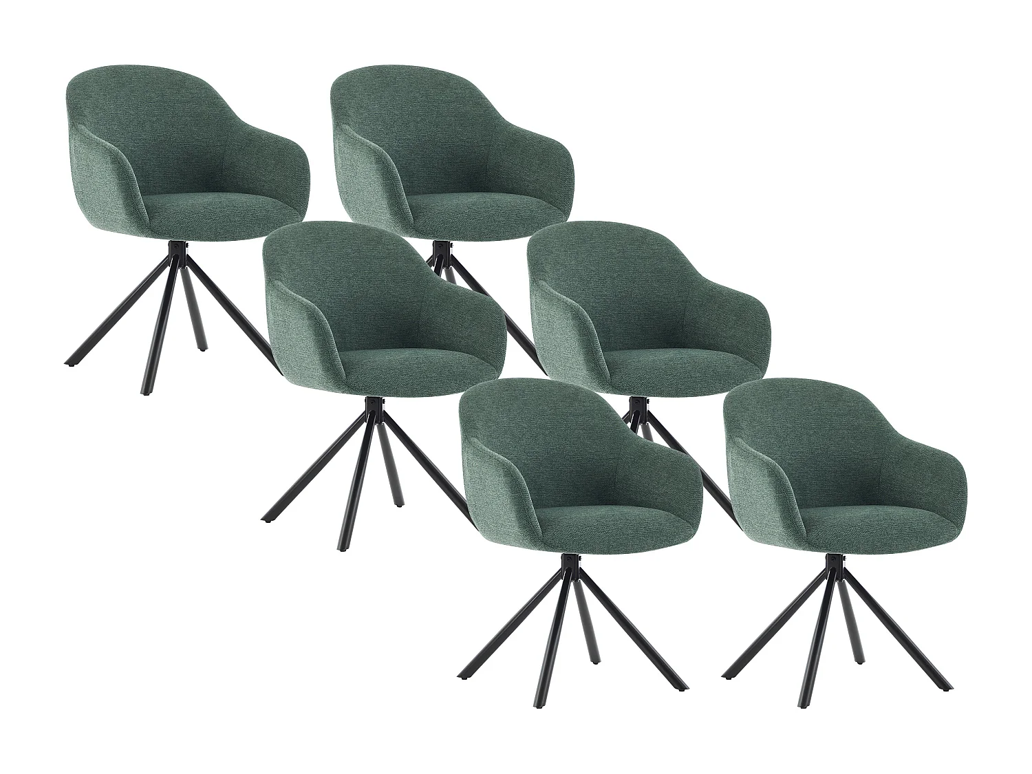 Lot de 6 chaises avec accoudoirs en tissu texturé et métal noir - Vert - CILIENO