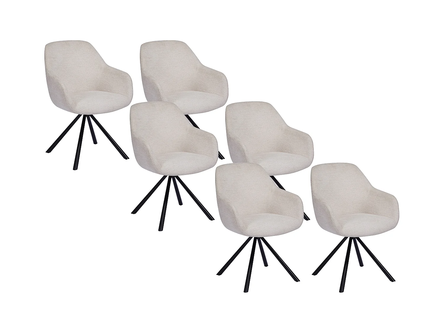 Set van 6 stoelen met armleuningen van getextureerde stof en zwart metaal - Crème - CILIENO