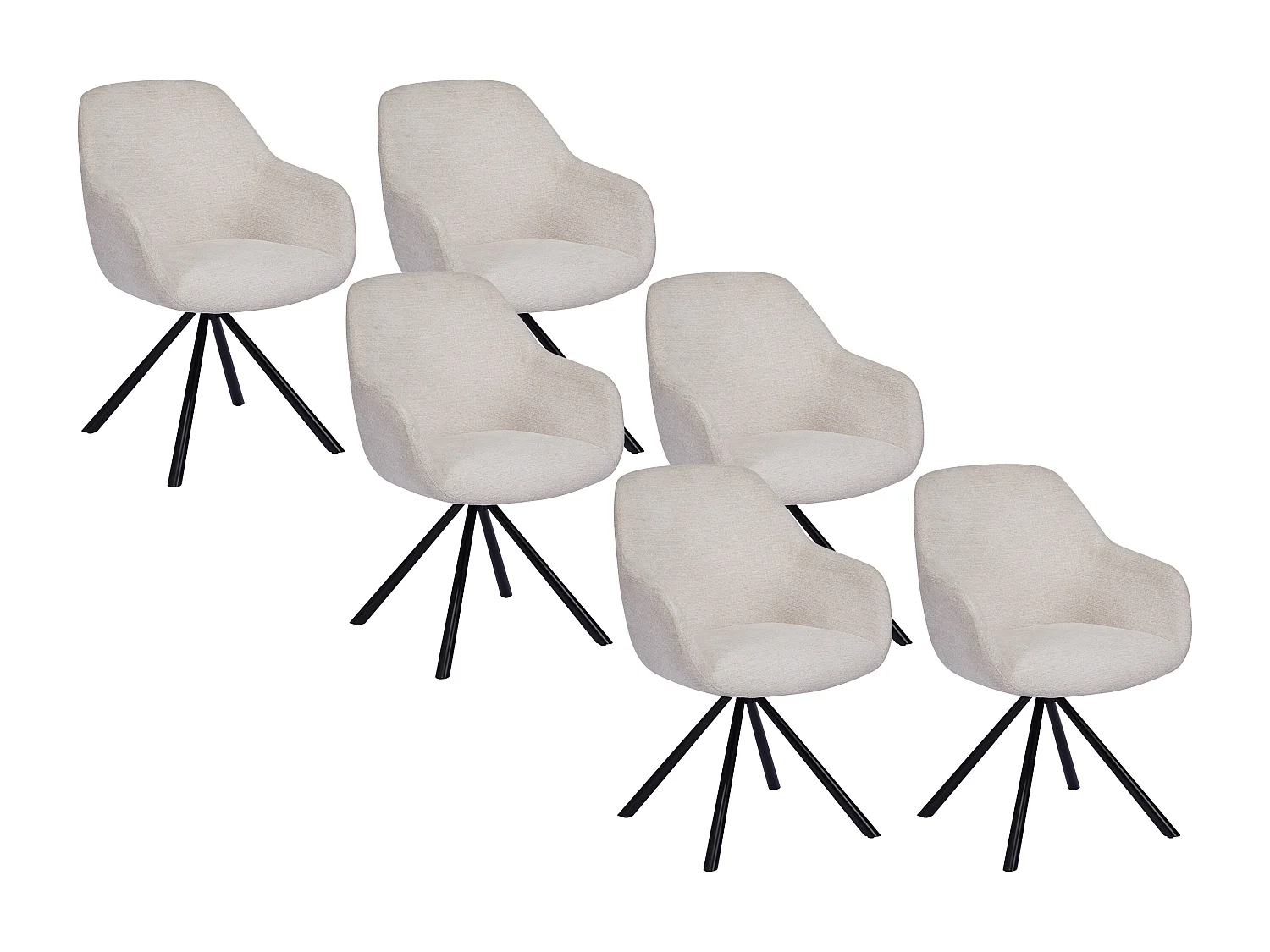 Lot de 6 chaises avec accoudoirs en tissu texturé et métal noir - Crème - CILIENO