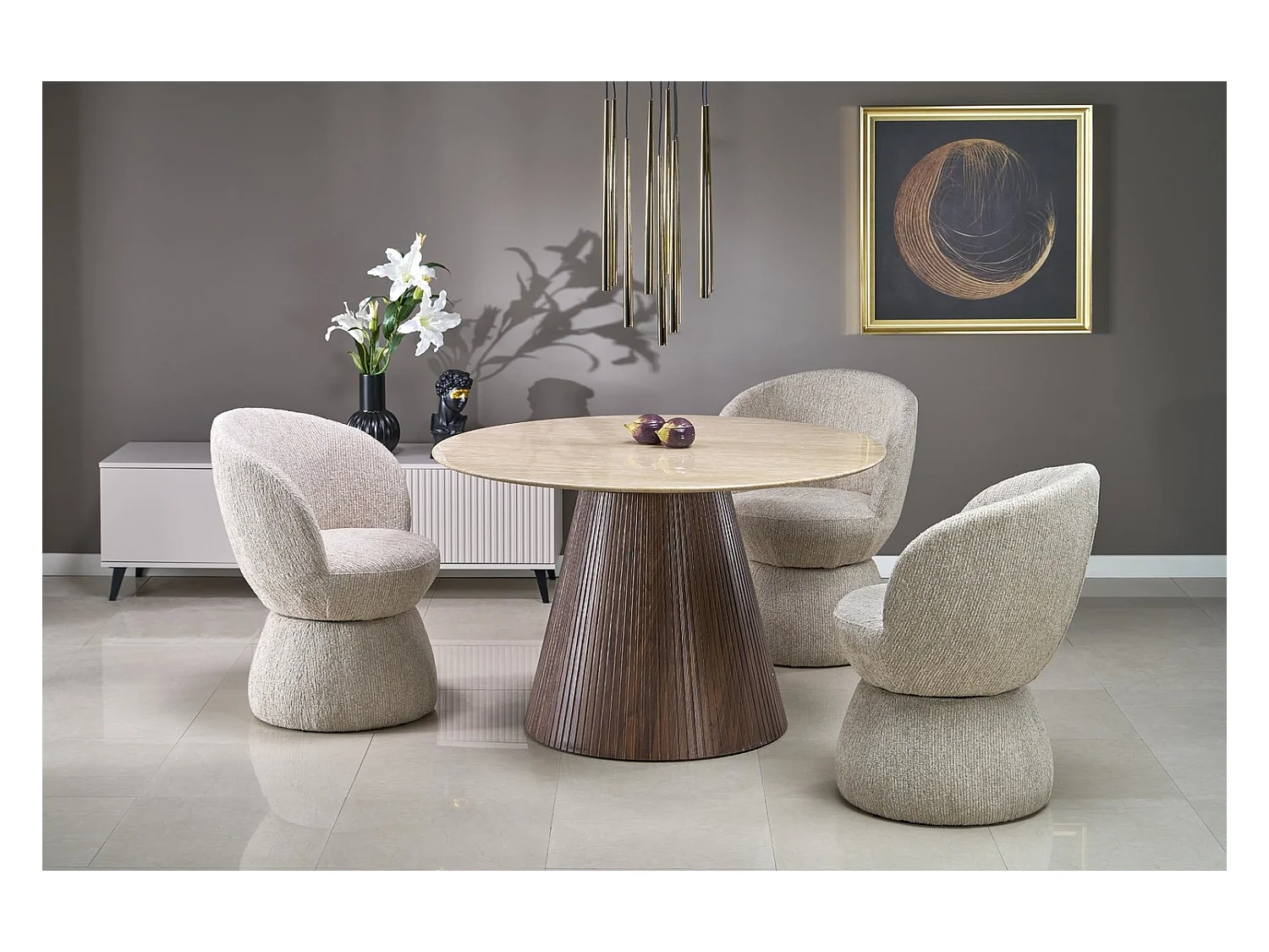 Tavolo da pranzo Pireu/Marmo MDF/Marrone Beige